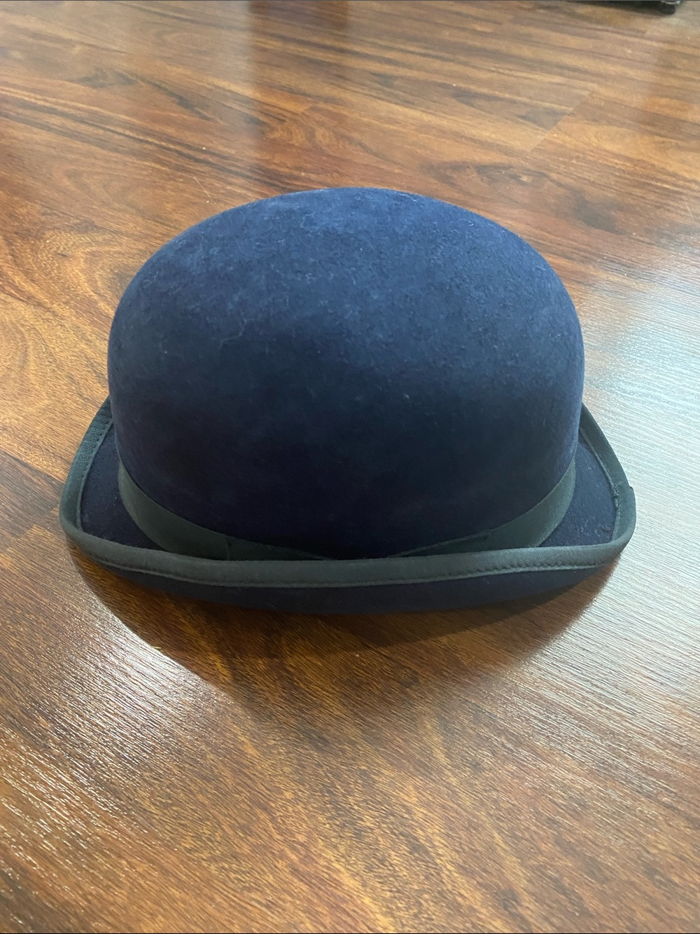 Vintage Classic BOWLER Derby Hat Top Cap Navy Genuine Beaver Fur 3X